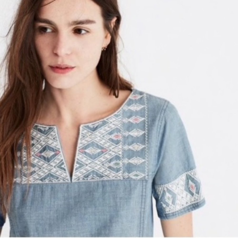 Madewell Blue and White Embroidered Dress - Picture 3 of 9